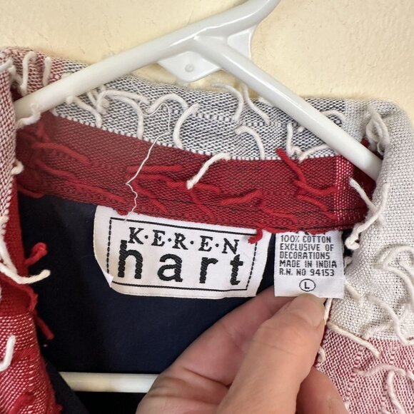 Keren Hart Womens Textured Shacket Red White Blue Plaid Button Up Shirt Cotton L - Picture 2 of 7